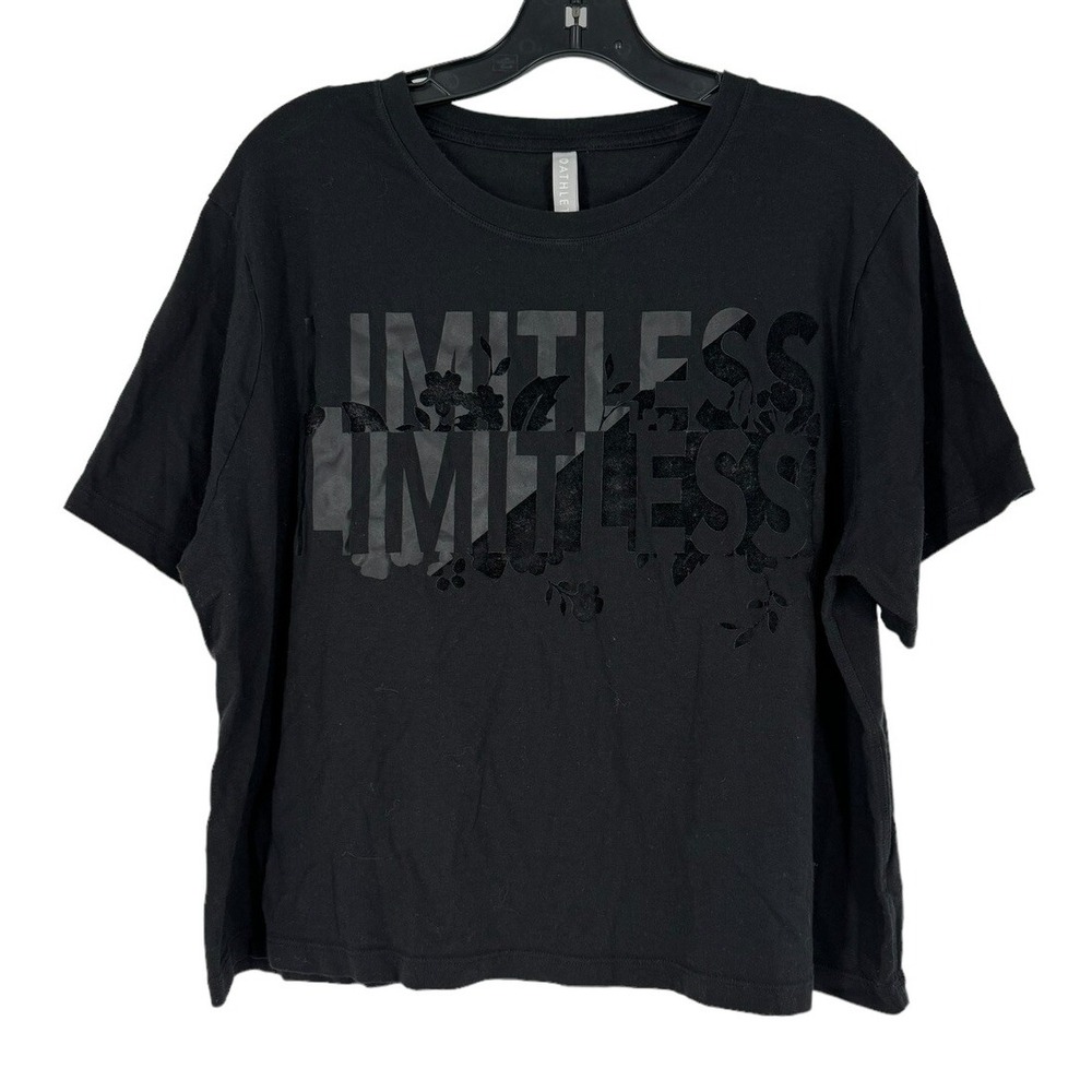 Athleta Limitless Boxy Short Sleeve Tee Black Crushed Velvet Size 1X